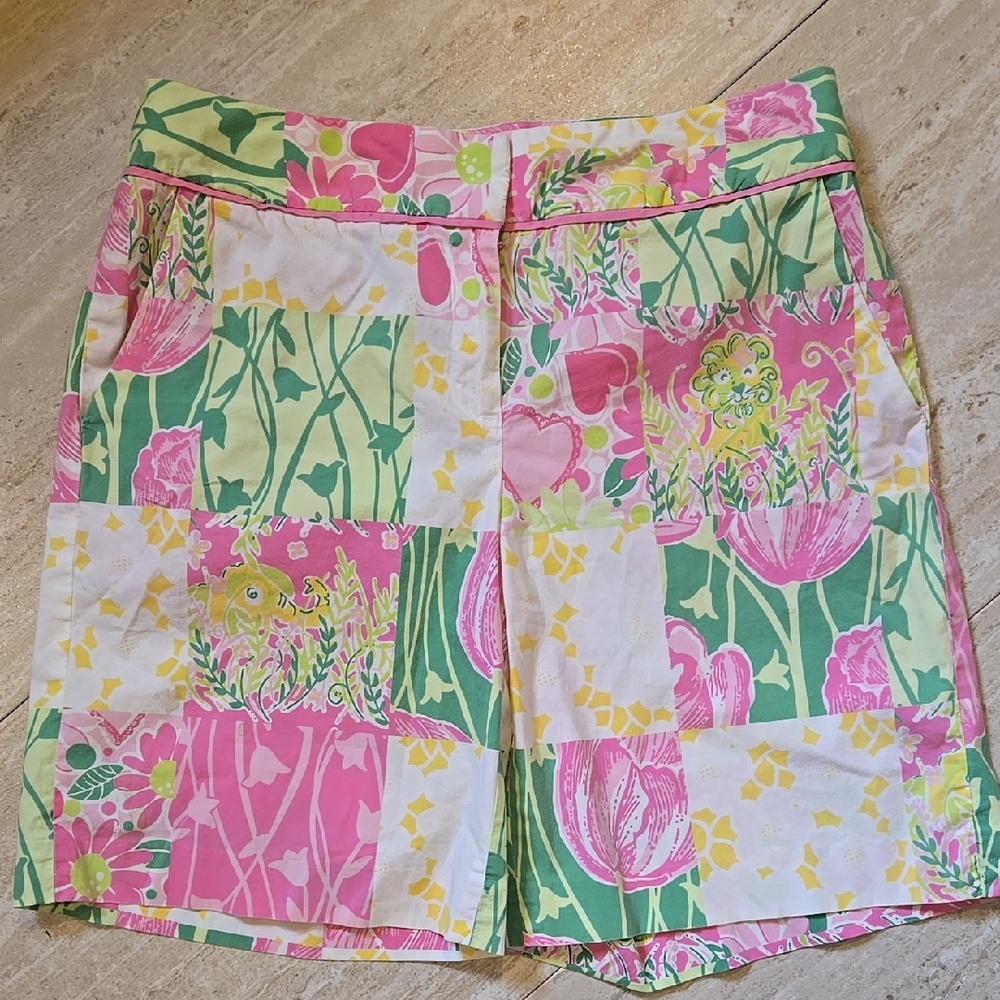 Lilly Pulitzer Vintage Pink and Green Patchwork Shorts
